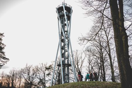 Freiburg im Breisgau, Germany - December 31, 2017: view of the Schlossbergturm tower located on the Schlossberg hill at the edge of the historic center on a winter dayのeditorial素材