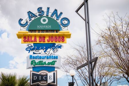 Vilamoura, Portugal - May 1, 2018: View of the Vilamoura luxury casino in the beach town center on a spring dayのeditorial素材