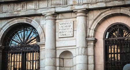 Toledo, Spain - April 27, 2018 - Architectural detail of City Hall of the City on a spring day