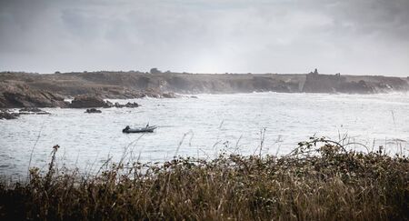 Port Joinville on the island of Yeu, France - September 18, 2018: tourist boat manhandled in the...