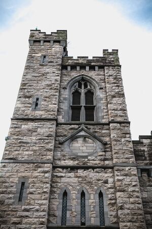 Dublin, Ireland - February 12, 2019: Architectural detail of St. Michan's Roman Catholic Church near...