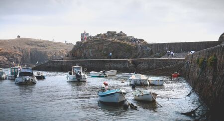 La Meule, France - September 18, 2018: view of the marina of Port la Meule on the island of Yeu where are moored pleasure boats on a summer dayのeditorial素材