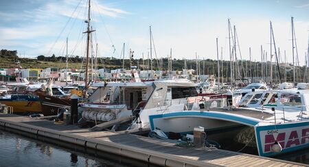Albufeira, Portugal - May 3, 2018: view of the luxurious marina of Albufeira where are parked...