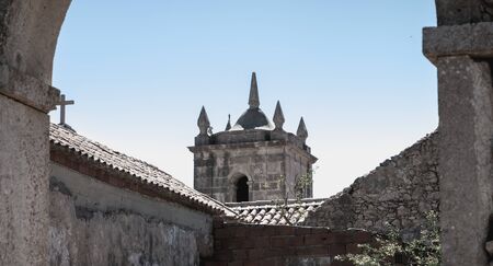 Cape Espichel near Sesimbra, Portugal - August 8, 2018: Architectural detail of the Cape Espichel sanctuary on a summer day. The Baroque church is built between 1701 and 1707 in memory of the Holy Mary in 1410のeditorial素材