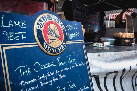Dublin, Ireland - February 16, 2019: Sandwich vendor stand in Temple Bar district on a winter day