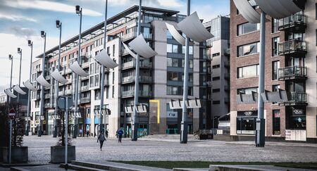 Dublin, Ireland - February 11, 2019: Modern building architecture detail of the new Smithfield...