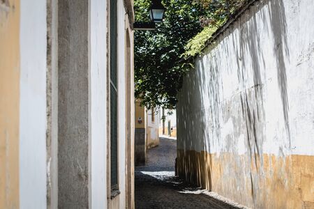 Evora, Portugal - May 5, 2018: Typical House architecture detail of historic town center on a spring...