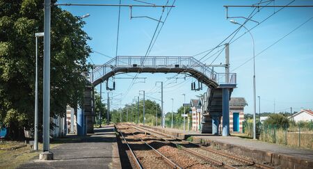 Montaigu, France - August 2, 2018: Architectural detail of the small Montaigu train station on a...