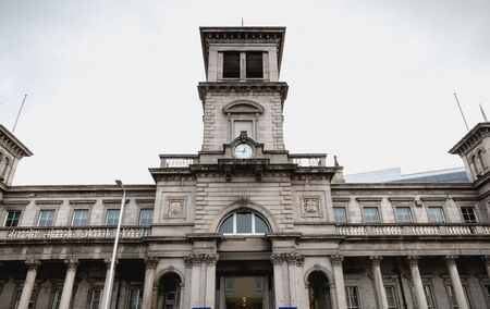 Dublin, Ireland - February 12, 2019: Street atmosphere and architecture before the DART Connolly train station in the city center on a winter dayのeditorial素材