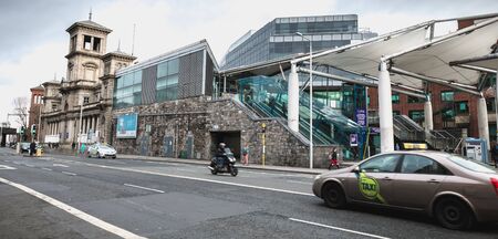 Dublin, Ireland - February 12, 2019: Street atmosphere and architecture before the DART Connolly...