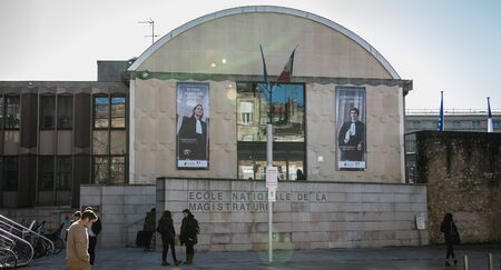 Bordeaux, France - January 26, 2018 : architectural detail of the National School of Magistracy on a winter dayのeditorial素材