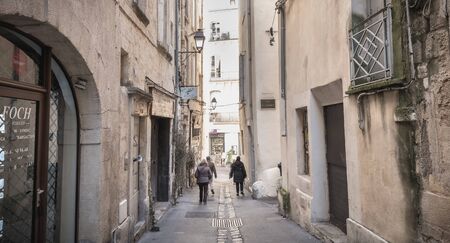Montpellier, France - January 2, 2019: Typical architectural detail of buildings in the streets of the historic city center on a winter dayのeditorial素材