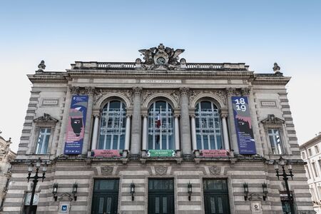 Montpellier, France - January 2, 2019: Architectural detail of the Montpellier Opera Orchestra Montpellier Occitanie decorated for Christmas on a winter dayのeditorial素材