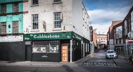 Dublin, Ireland - February 16, 2019: Architectural detail of one of the oldest Irish traditional...