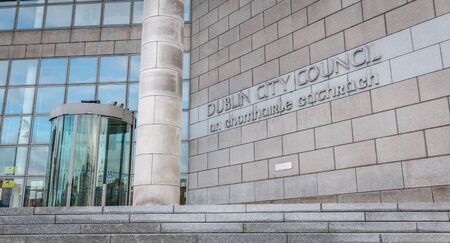 Dublin, Ireland - February 16, 2019: Architectural detail of the Dublin City Council building in the city center on a winter dayのeditorial素材