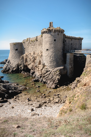 ruin of the old medieval castle south of the island of yeu, Vendee in France on a summer dayのeditorial素材