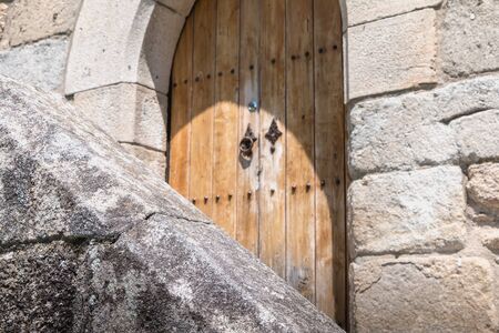 Guimaraes, Portugal - May 10, 2018: architectural detail of the Palace of the Dukes of Braganza next to the castle of Guimaraes that tourists visit on a spring day.のeditorial素材