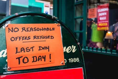Dublin, Ireland - February 16, 2019: No reasonable offers refused - Last day to day - on a street...