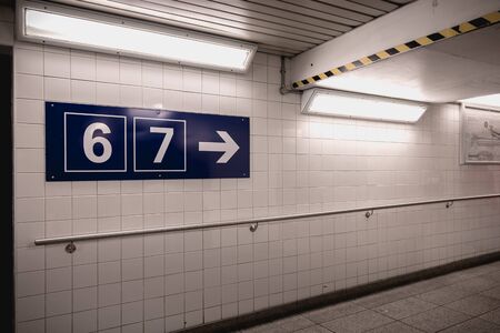 Dublin, Ireland - February 15, 2019: Access tunnel to platforms 6 and 7 in the Connolly DART train...