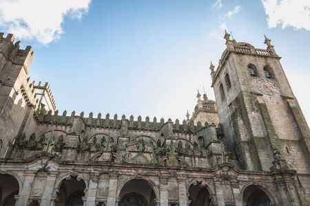architectural detail of the Porto Cathedral in the historic city center on a fall day
