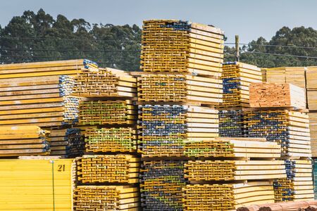 Vila Cha near Esposende, Portugal - May 9, 2018: Pallet wood storage in a company in the city center...