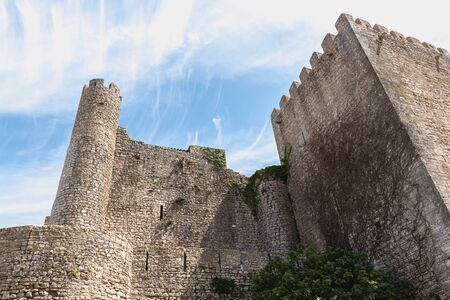 Obidos, Portugal - April 12, 2019: architectural detail of the medieval castle of Obidos on a spring dayのeditorial素材