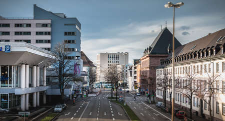Freiburg im Breisgau, Germany - December 31, 2017: View of the historic city center where people are...