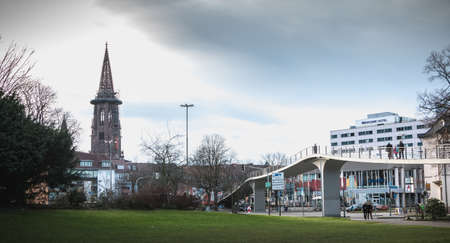 Freiburg im Breisgau, Germany - December 31, 2017: architectural detail of the Karlssteg bridge in...