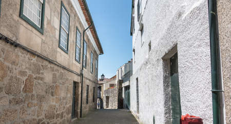 Guimaraes, Portugal - May 10, 2018: Architecture detail of houses typical of the small streets of...