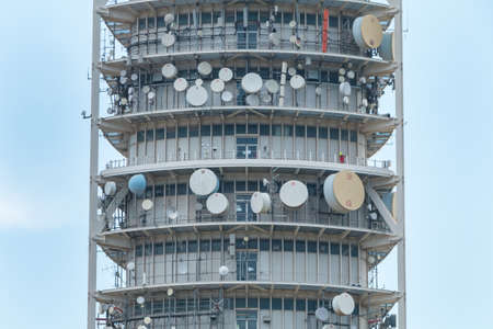 Barcelona, Spain - June 21, 2017: View of the Collserola telecommunications tower on the heights of Barcelona on a summer dayのeditorial素材
