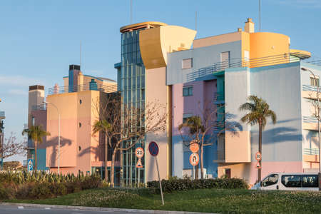Albufeira, Portugal - May 3, 2018: View of a street in the modern district partly abandoned following the financial crisis of which some buildings have not been completedのeditorial素材