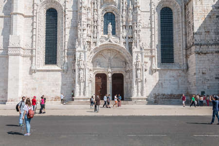 Lisbon, Portugal - May 7, 2018: Tourists walking in front of the holy mary church of Belem on a spring dayのeditorial素材