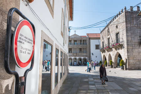 Viana Do Castelo, Portugal, Portugal - May 10, 2018: Architecture detail of typical houses and shops in the streets of the historic city center that tourists visit on a spring dayのeditorial素材