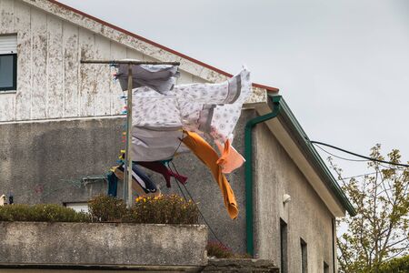 laundry flying in the wind on a laundry tent in Portugal