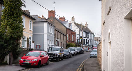 Howth, Ireland - February 15, 2019: Typical architecture of town center houses in a small fishing port near Dublin on a winter dayのeditorial素材