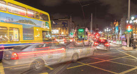 Dublin, Ireland - February 15, 2019: street atmosphere and architectural detail at night in the...