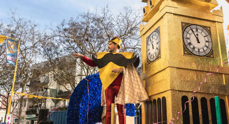 Loule, Portugal - February 25, 2020: BREXIT float parading in the street in front of the public in the parade of the traditional carnival of Loule city on a February dayのeditorial素材