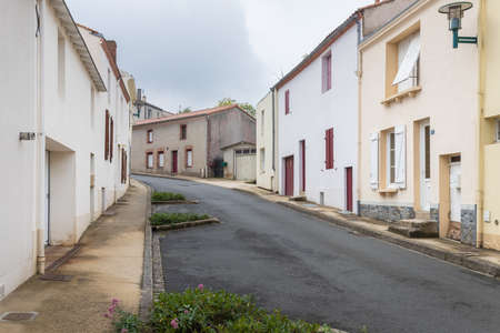 Rocheserviere, Pays de la Loire, France - September 21, 2020: architecture detail of typical town center house of a small town on an autumn dayのeditorial素材
