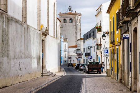 Santarem, Portugal - October 27, 2020: Architecture detail of typical house in the city center on an autumn dayのeditorial素材