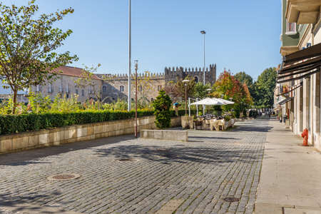 Braga, Portugal - October 27, 2021: Garden of Santa Barbara (Jardim de Santa Barbara) where gardeners work in the historic city center on an autumn dayのeditorial素材