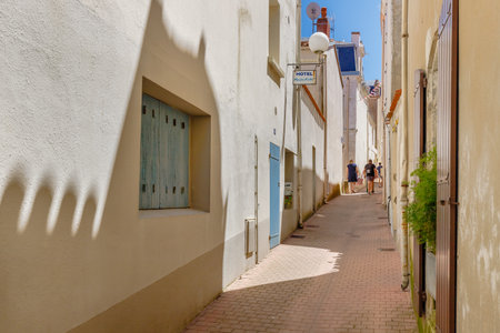 Les Sables d olonnes, France - July 10, 2022: architecture detail of residential houses in the streets of the historic city center on a summer day.のeditorial素材