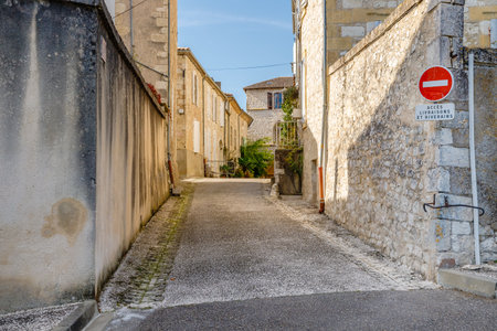 Monflanquin, France - October 17, 2021: architectural detail of typical houses in the city center on an autumn dayのeditorial素材