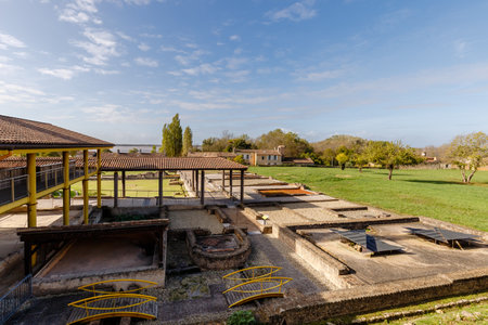 Plassac, France - November 01, 2022: Ruin of the Gallo Roman Villa of Plassac and its museum in the...