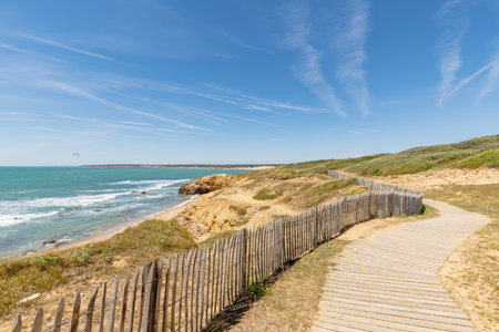 view of Pointe du Payre beach, Jard sur Mer, France on a summer day, VendÃ©e, Franceの写真素材