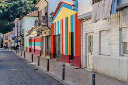 Porto, Portugal - October 23, 2020: architecture detail of typical houses in the historic city center on a fall dayのeditorial素材