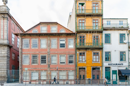 Porto, Portugal - October 23, 2020: architecture detail of typical houses in the historic city...