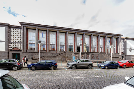 Funchal, Madeira Island, Portugal - December 27, 2021: Facade of the Palace of Justice, the courthouse in the historic city center on a winter dayのeditorial素材