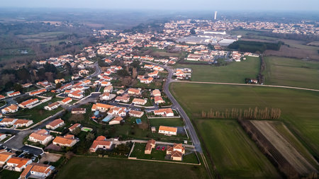 Aerial drone view of La Chaize Giraud, France near Bretignolles sur mer, a seaside resort in Vendee...