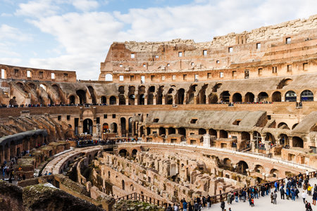 Rome, Italy - December 27, 2023: interior view of the Coliseum of Rome visited by tourists in the historic city center on a winter dayのeditorial素材
