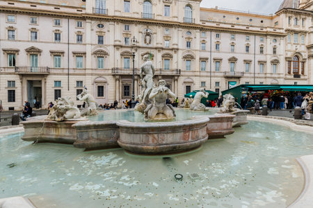 Rome, Italy - December 29, 2023: view of Navona Square and its fountains visited by tourists in the historic city center on a winter dayのeditorial素材